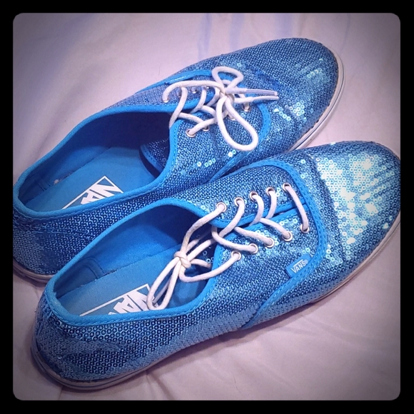 Sparkling Light blue Sequin Vans - Sz 10.5 - Picture 1 of 7